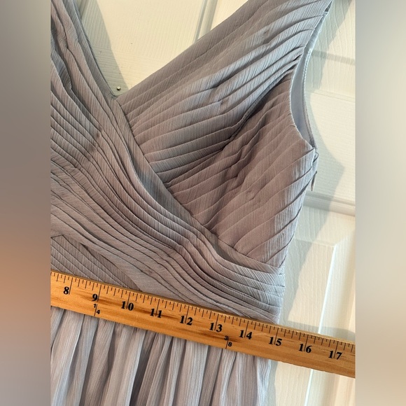 NWT BHLDN Anthro L Kia Sleeveless Maxi Bridesmaid Dress Fog Chiffon V Neck Ruche - Picture 14 of 15